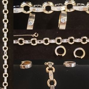 14Ct. Two Toned Diamonds Gold Bracelet Earrings